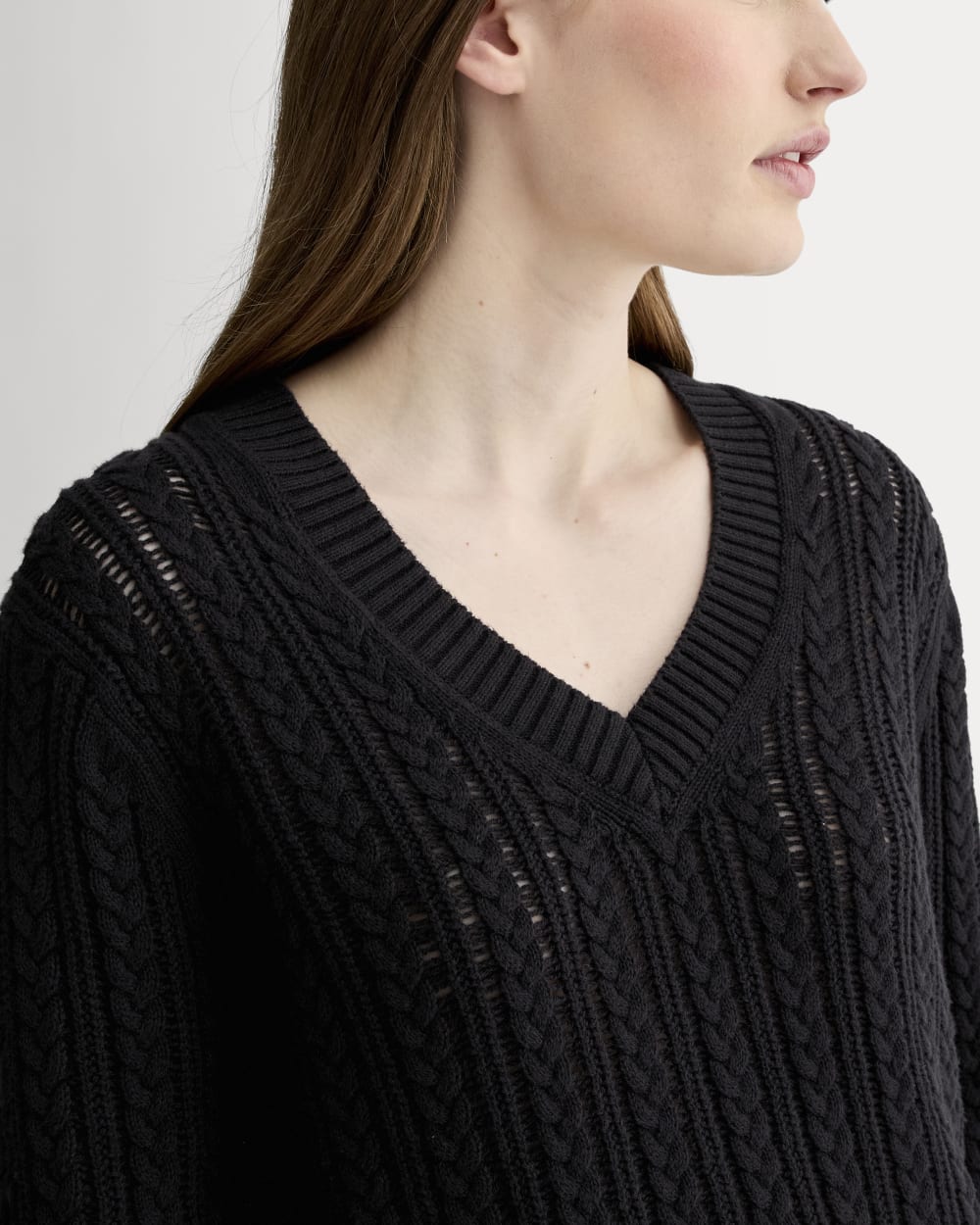 The Mesh Cable V-Neck in Everyday Cotton | Black - Image 4
