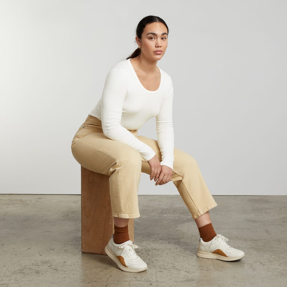 The Pima Micro-Rib Cropped Long-Sleeve Crew | White - Image 8