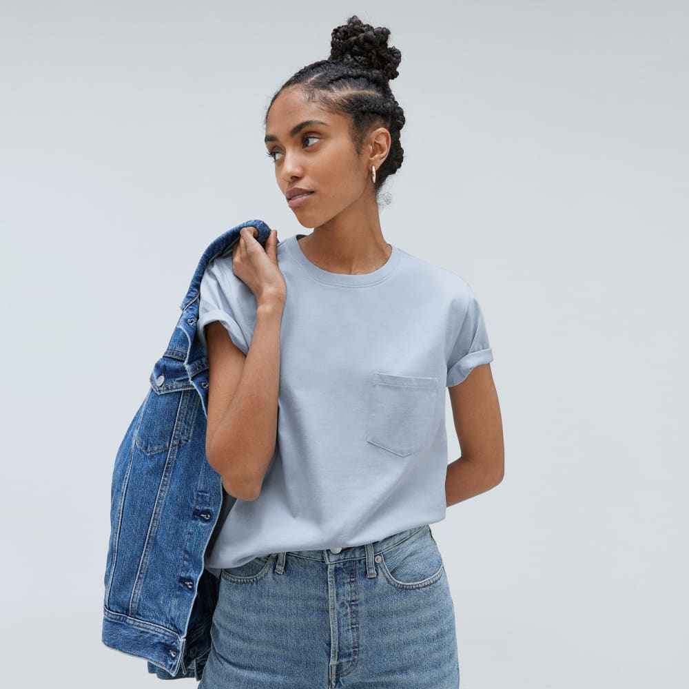 The Box-Cut Tee in Essential Cotton | Mist | Pocket - Image 5