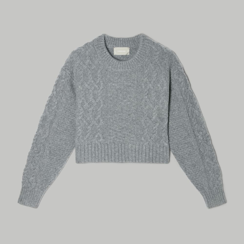 The Felted Merino Cropped Cable Sweater | Heathered Mid-Grey - Image 2