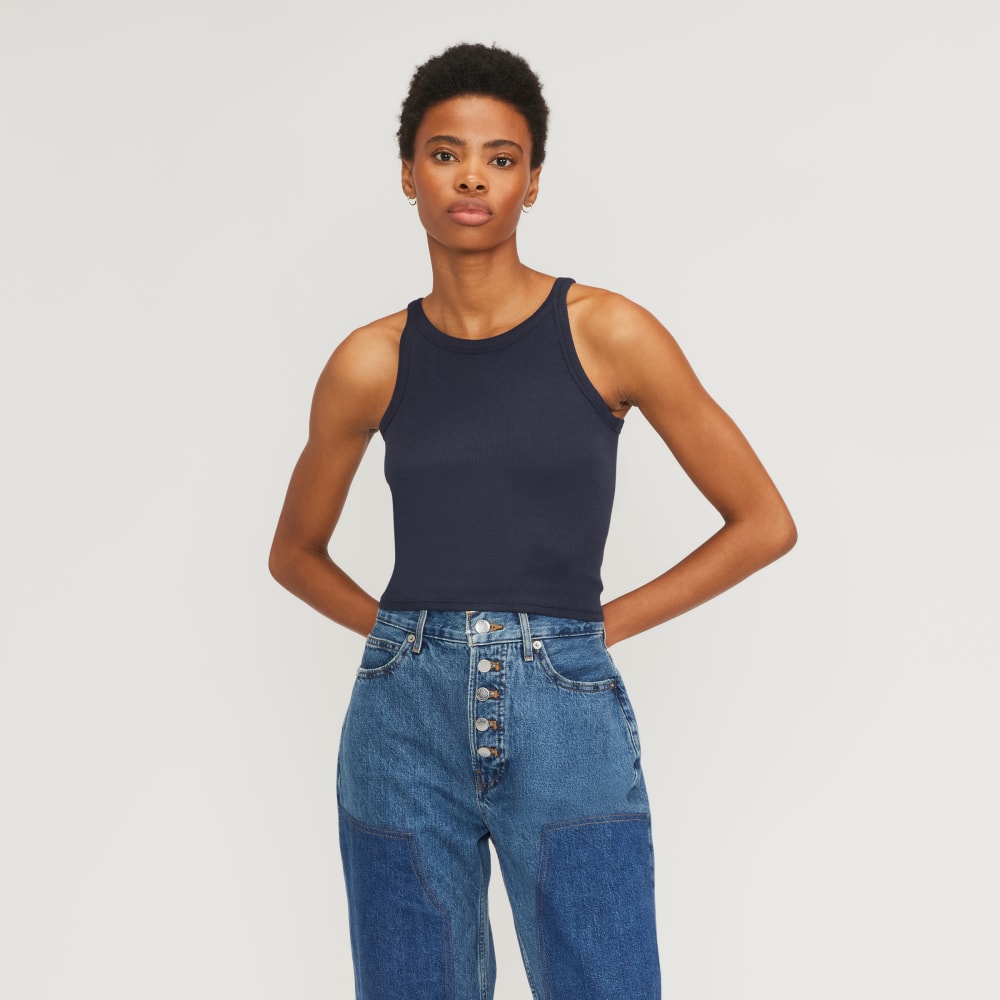 The Supima? Micro-Rib Cropped Tank | Navy