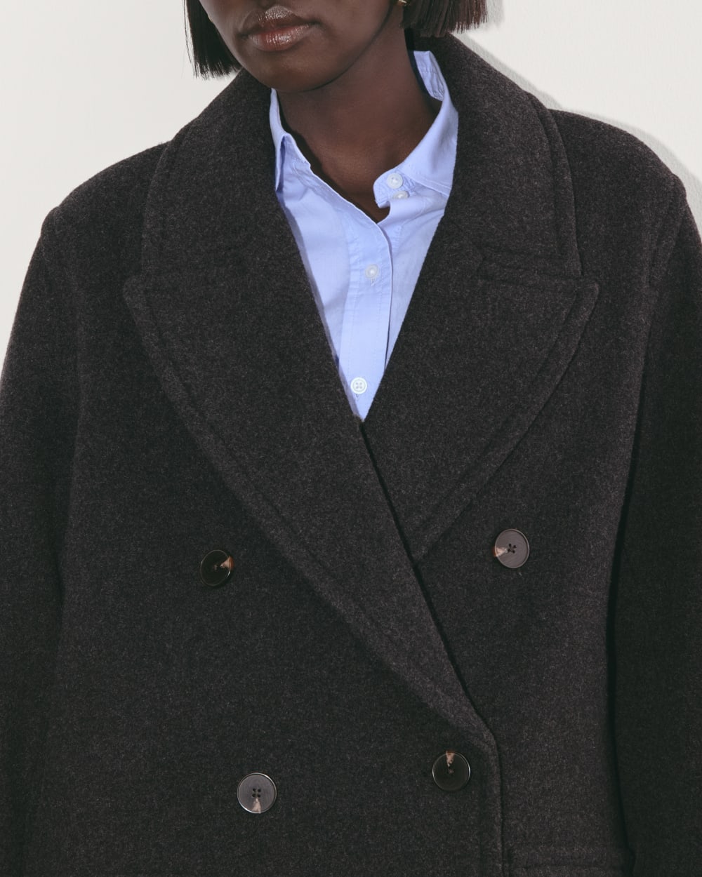The Double-Breasted Coat in Wool | Heather Charcoal - Image 3