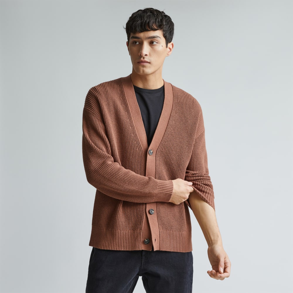 The No-Sweat Ribbed Cardigan | Carob Brown