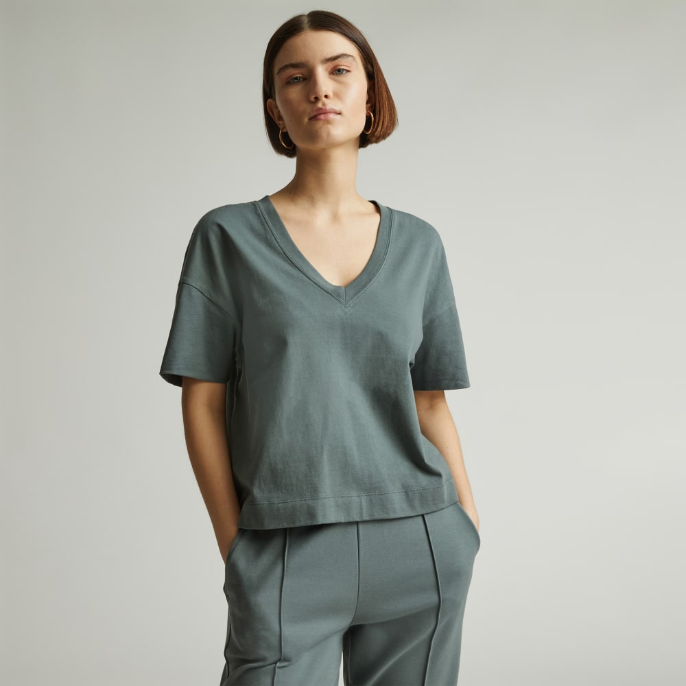 The Organic Cotton Slouchy V-Neck | Green Balsam