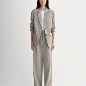 The Draper Pleated Pant in Buttersmooth | Deep Taupe Mini Gingham | 32 Inseam