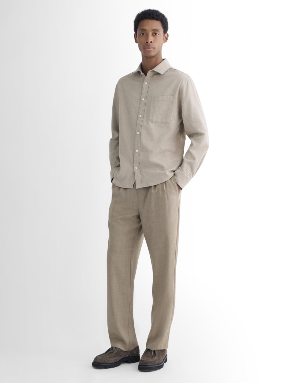 Brushed Flannel Shirt | Heathered Oatmeal - Image 3