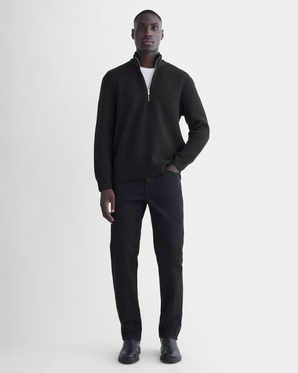 The Felted Merino Half-Zip Sweater | Black - Image 4
