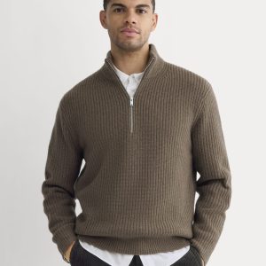 The Felted Merino Half-Zip Sweater | Heather Chocolate Martini