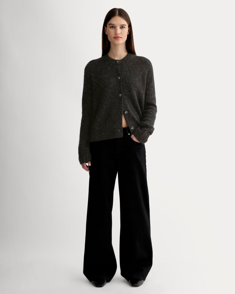 The Crew Cardigan in Alpaca | Heathered Black - Image 3