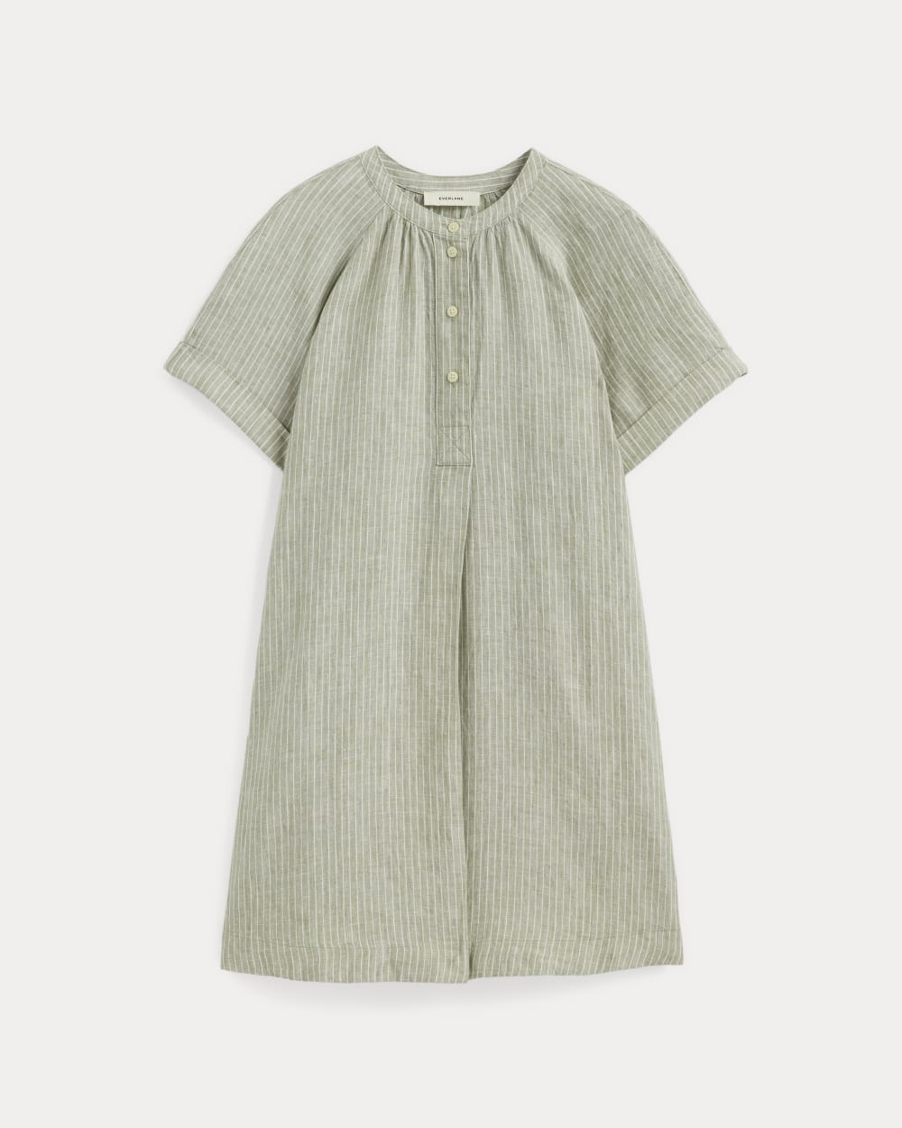 The Popover Dress in Linen | Oil Green / White - Image 2
