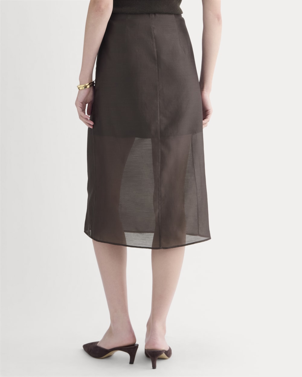Midi Skirt in Cotton-Silk Organza | Dark Chocolate - Image 6