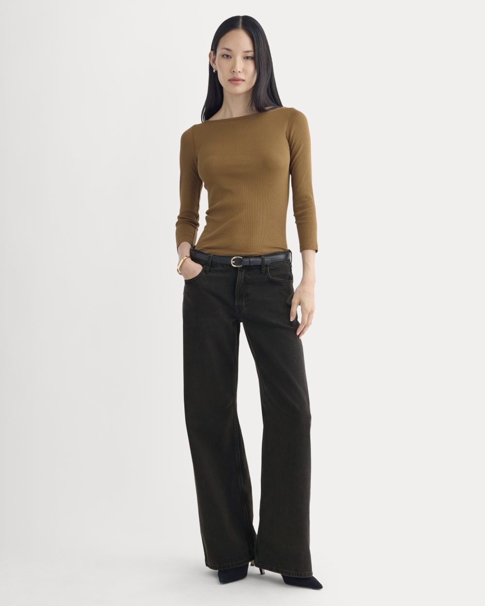 Luxe Rib 3/4 Sleeve Boatneck Tee | Toffee - Image 3