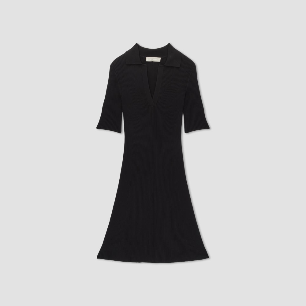 The Ribbed Short-Sleeve Polo Dress | Black - Image 2
