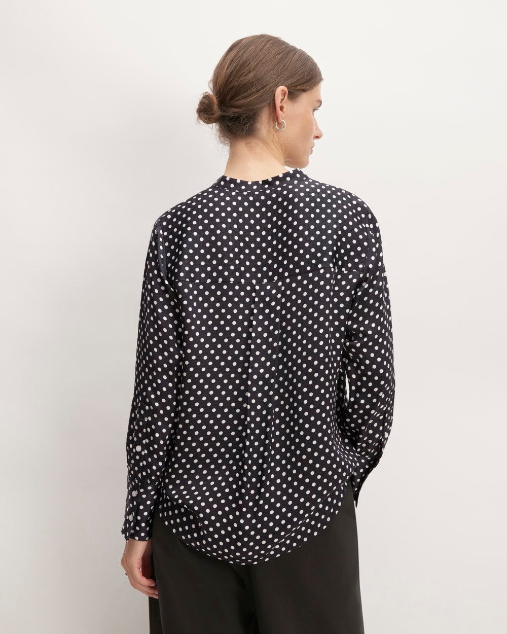 The Hammered Satin Popover Shirt | Black / Bone Polka Dot - Image 6