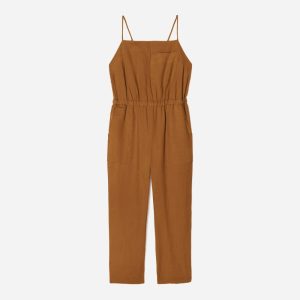 The Linen Shoestring Jumpsuit | Tawny Brown