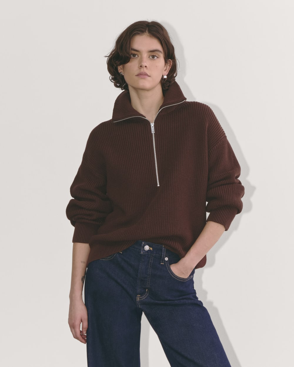 The Half-Zip in Everyday Cotton | Dark Mahogany