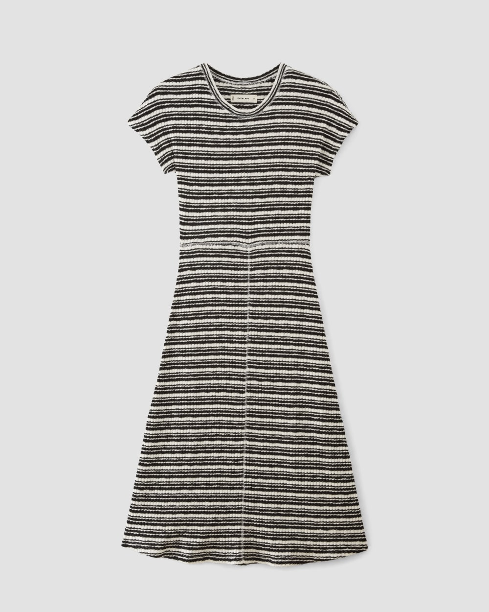 The Rib-Knit Cap-Sleeve Midi Dress | Bone / Black - Image 2