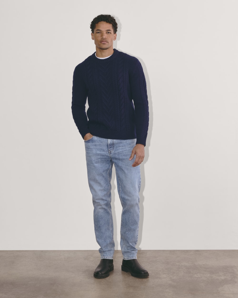 The Felted Merino Cable-Knit Crew | Deep Navy - Image 3