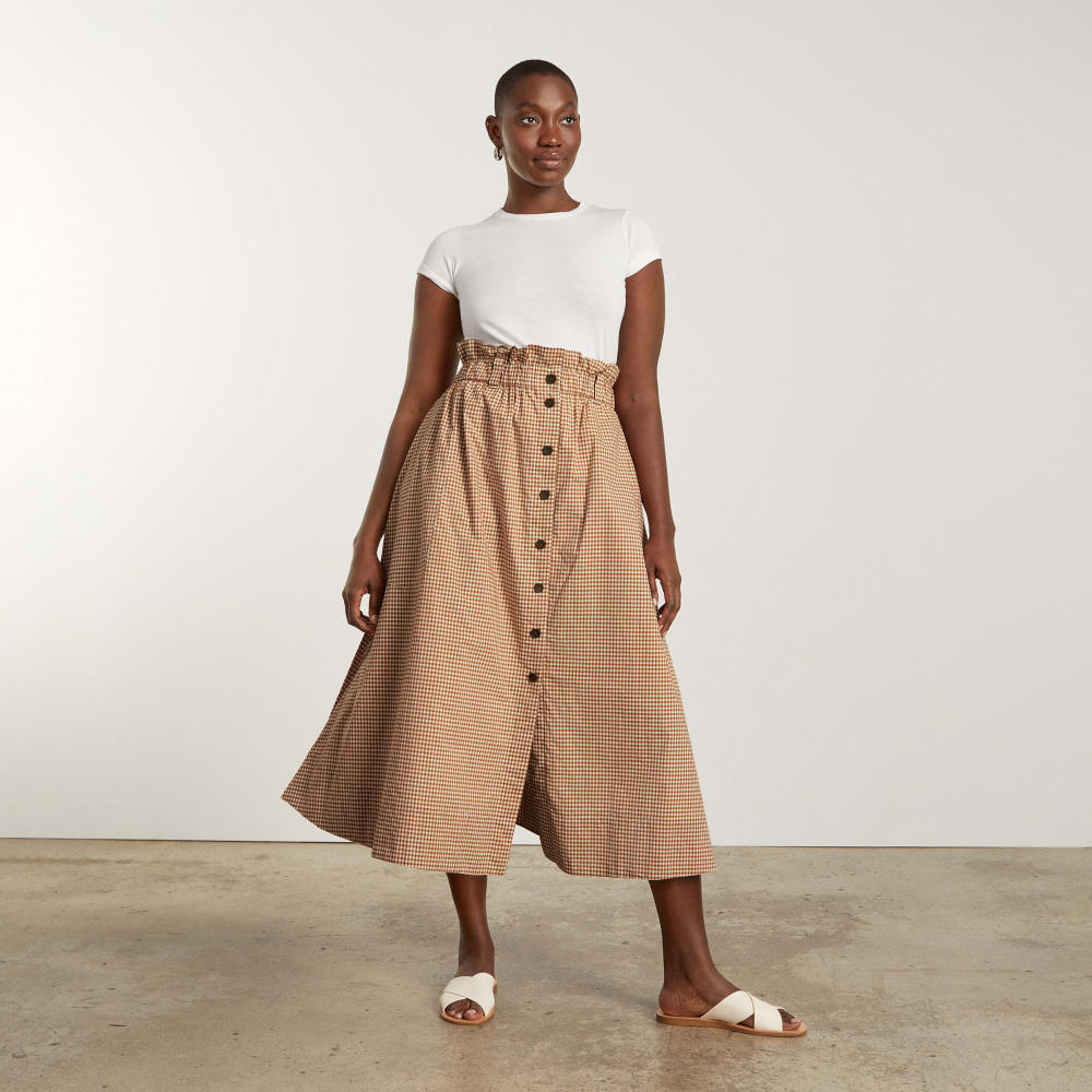 The Easy Button-Front Skirt | Burnt Orange Gingham - Image 3