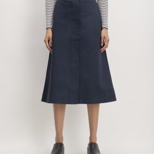 The Structured Cotton A-Line Skirt | Navy