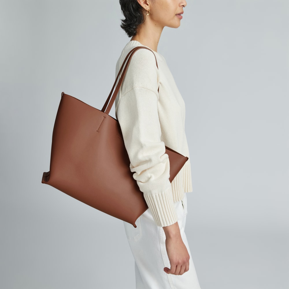 The Luxe Medium Italian Leather Tote | Cognac - Image 3