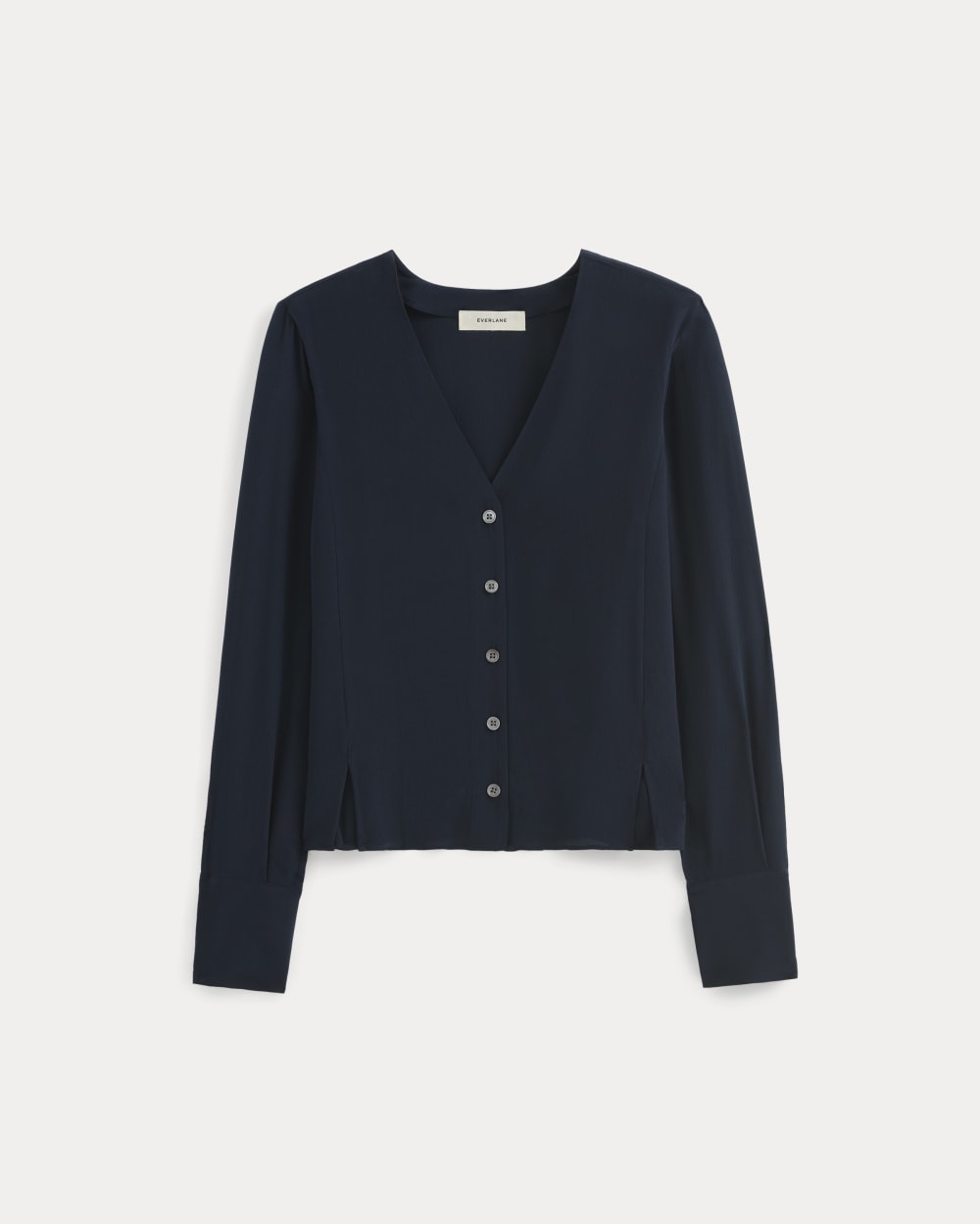 The V-Neck Blouse in Washable Silk | Navy - Image 2