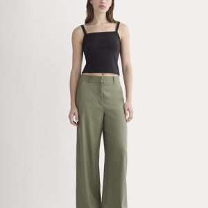 The Wide-Leg Pant in Stretch Linen | Lichen Green