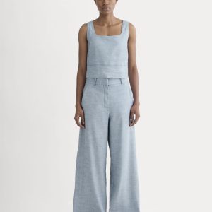 The Wide-Leg Pant in Stretch Linen | Chambray