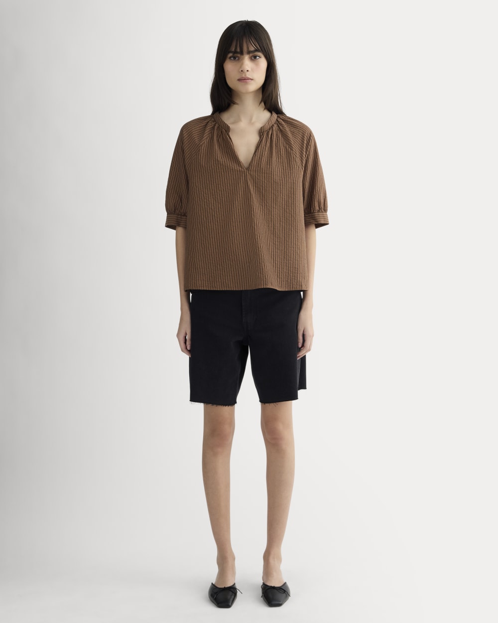 The Gauze Gathered Top | Carob Brown / Black - Image 3
