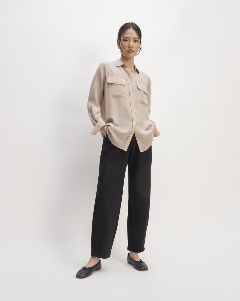 The Utility Shirt in Washable Silk | Burnt Sugar - Image 3