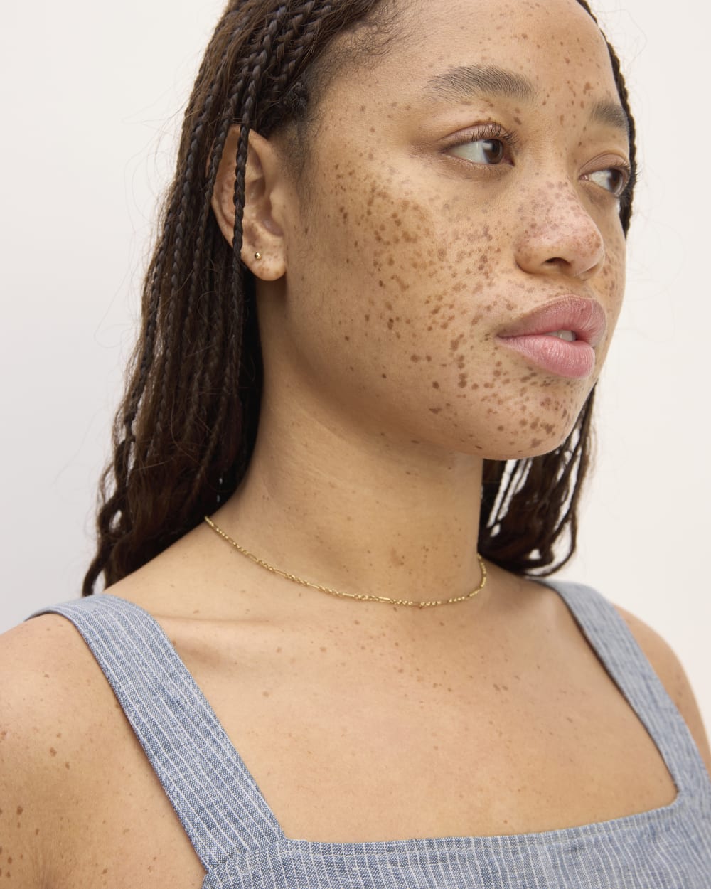 The Linen Side-Button Jumpsuit | White / Blue - Image 3