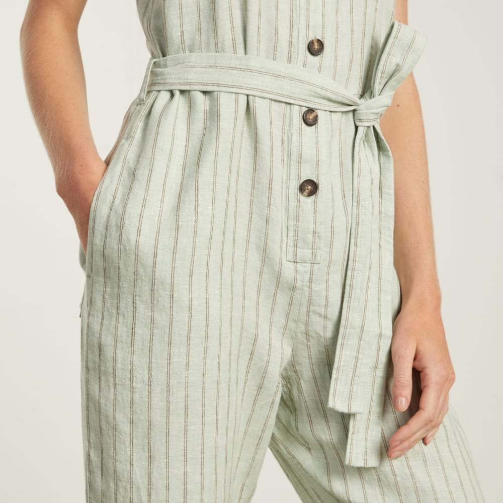 The Linen Jumpsuit | Seafoam Pinstripe - Image 3