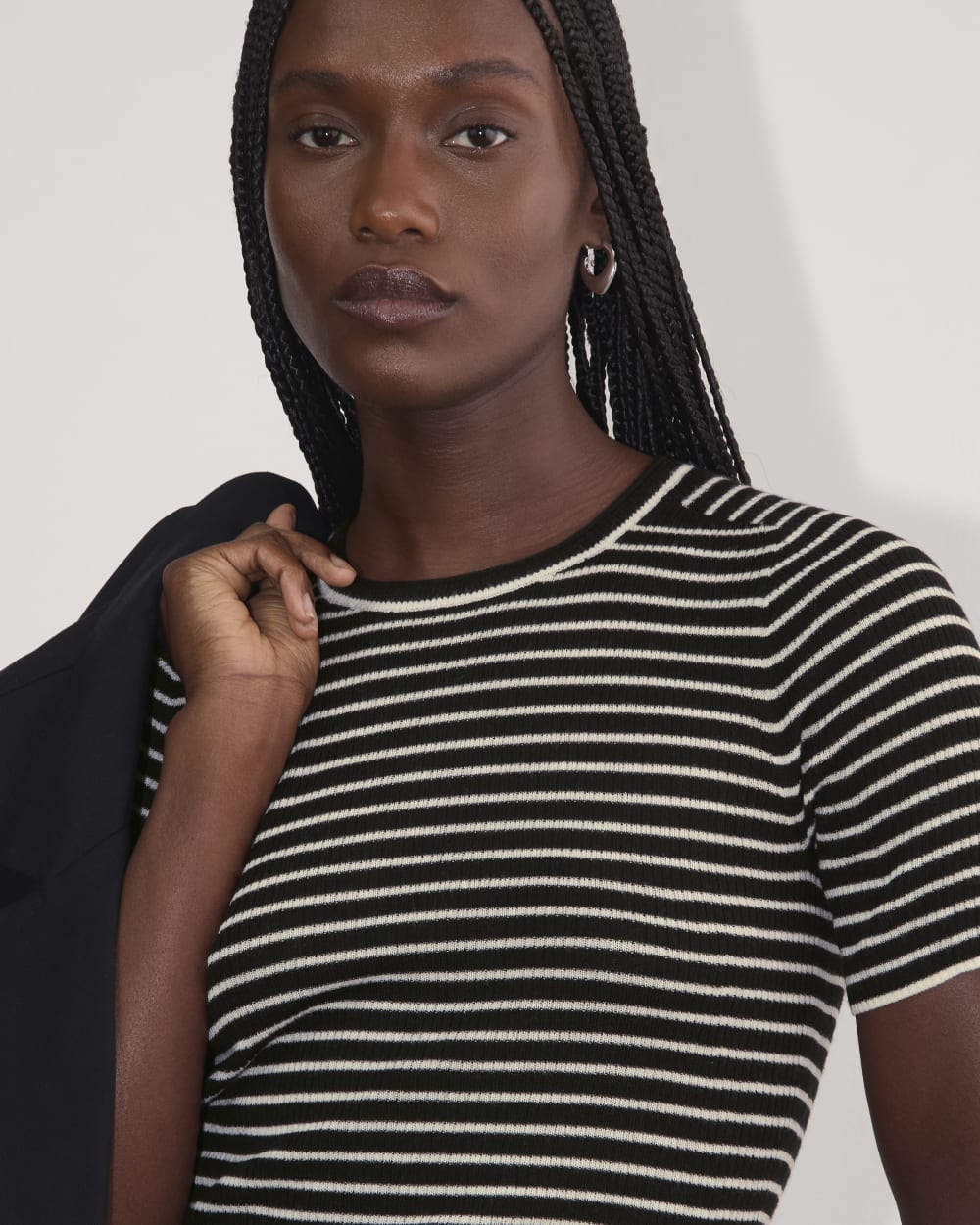 The Sweater Tee in Ultrasoft Merino | Black / Bone - Image 4