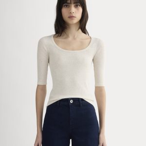 The Luxe Rib Scoop-Neck Tee | Heathered Oat