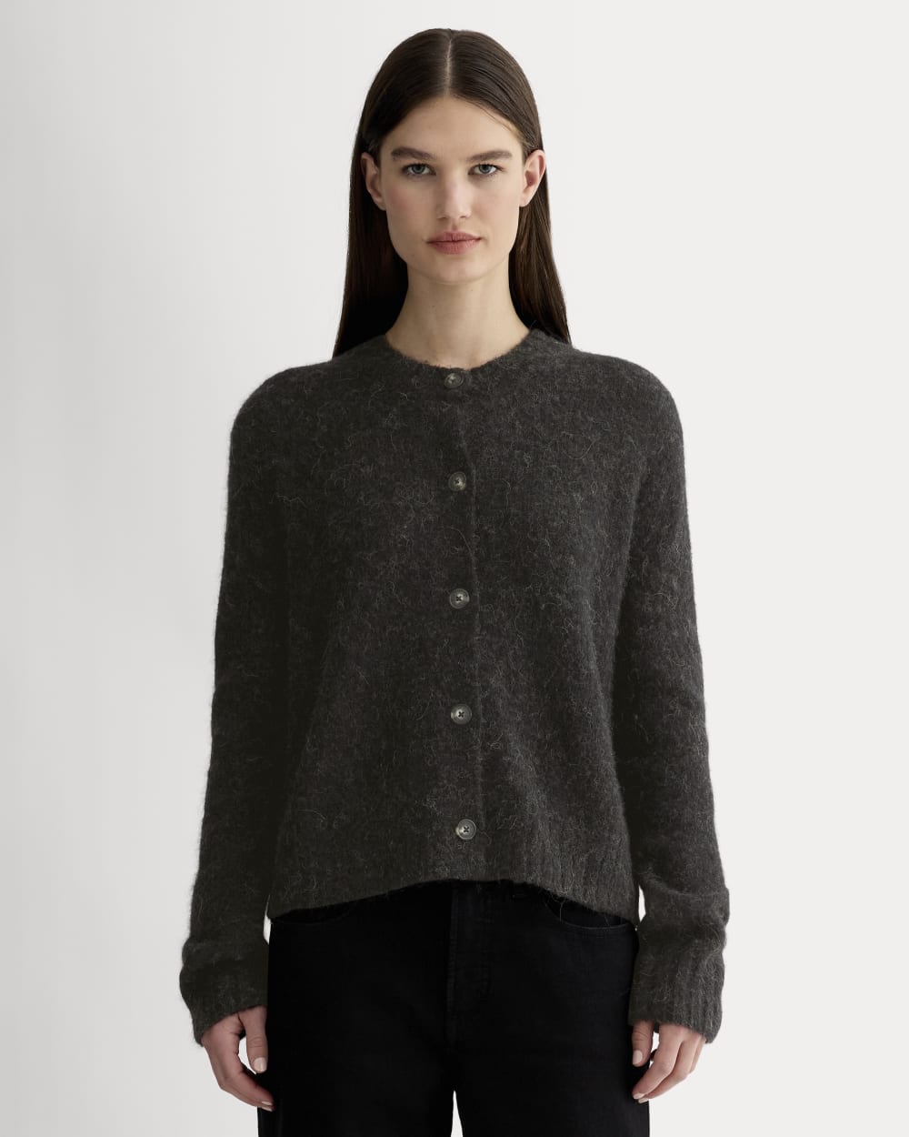 The Crew Cardigan in Alpaca | Heathered Black