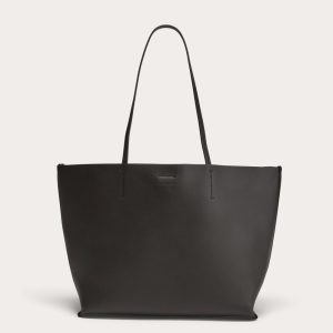 The Luxe Medium Italian Leather Tote | Black