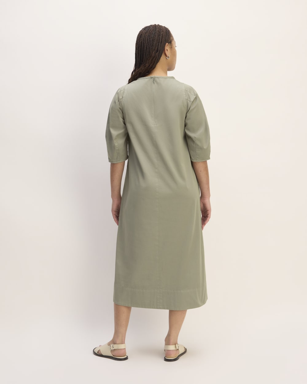 The Short-Sleeve Puff Midi Dress | Sage Green - Image 6