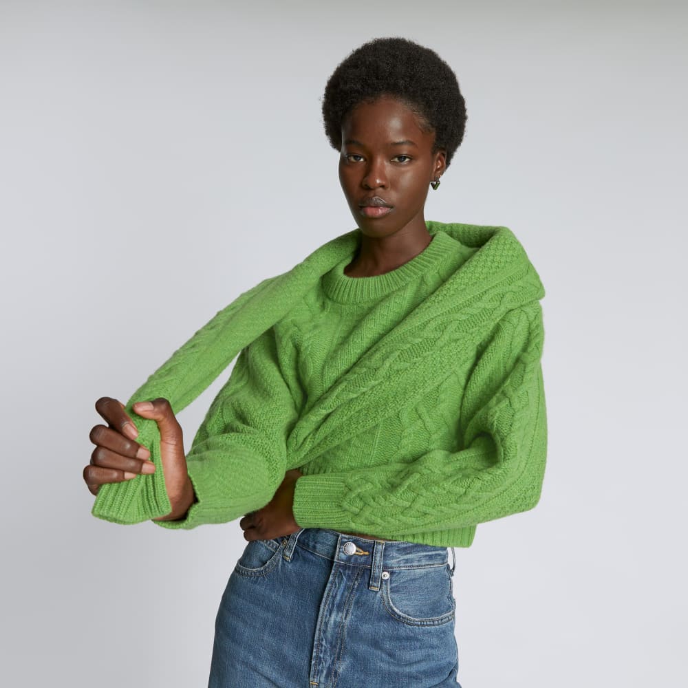 The Felted Merino Cropped Cable Sweater | Salted Lime - Image 5