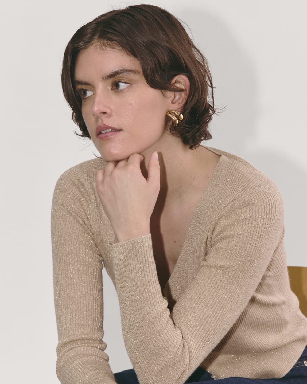 The Cardigan in Lurex Merino | Gold - Image 4