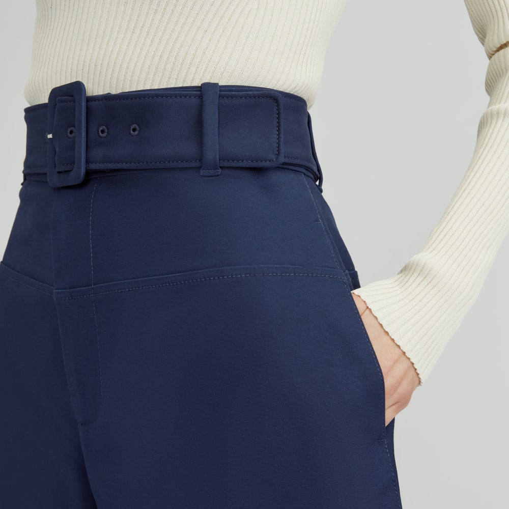 The Structured Cotton Belted Pant | Navy - Image 4