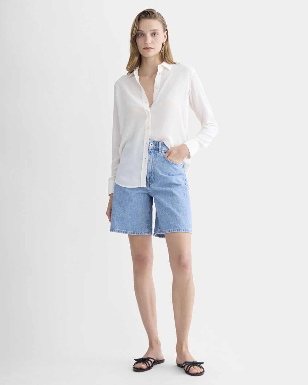 The Long A-Line Denim Short | Light Indigo