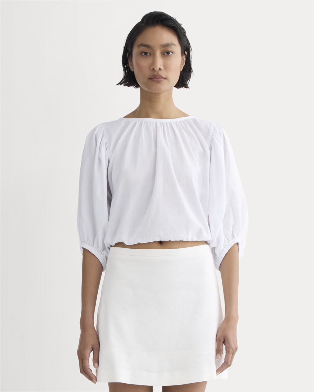 The Gauze Puff-Sleeve Top | White