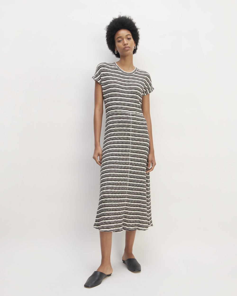 The Rib-Knit Cap-Sleeve Midi Dress | Bone / Black