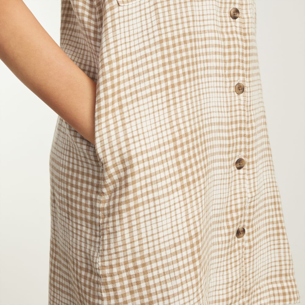 The Linen Workwear Dress | Iced Coffee Grid - Image 5