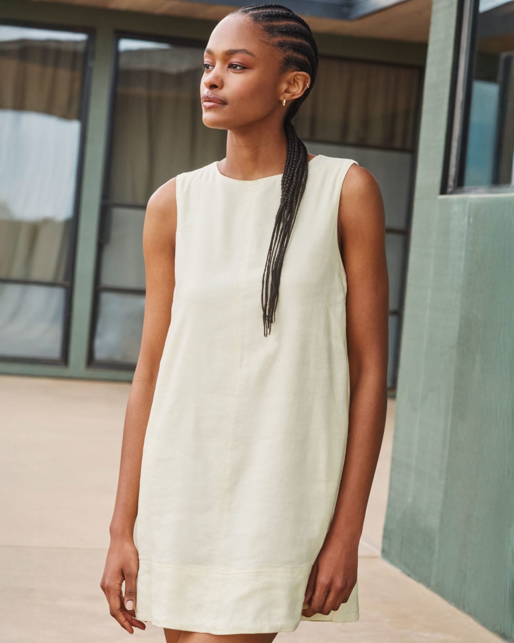 The Shift Dress in Stretch Linen | Light Yellow - Image 6