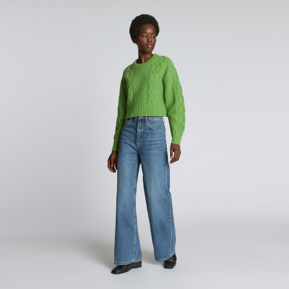 The Felted Merino Cropped Cable Sweater | Salted Lime - Image 6