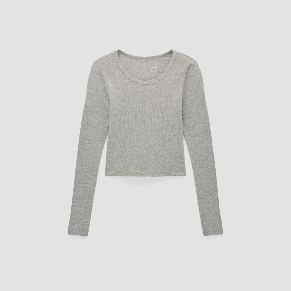 The Supima? Micro Rib Cropped Long-Sleeve Crew | Heathered Grey - Image 2