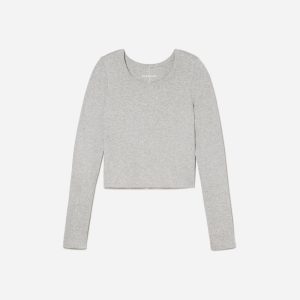 The Pima Micro-Rib Cropped Long-Sleeve Crew | Heathered Grey