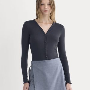 Sheer V-Neck Cardigan in Butterluxe | Deep Navy