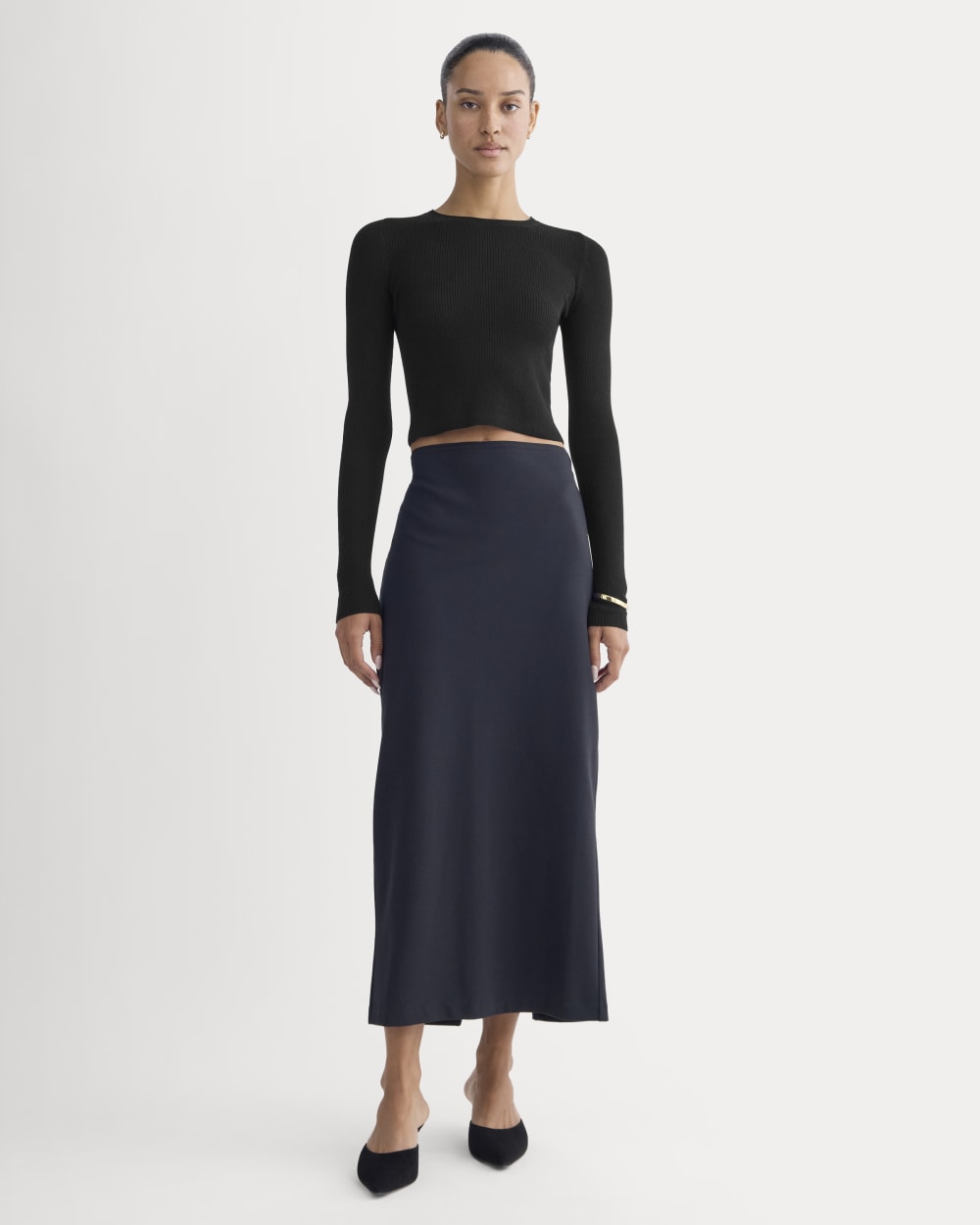 The Cropped Crew Top in Ultrafine Merino | Black - Image 3